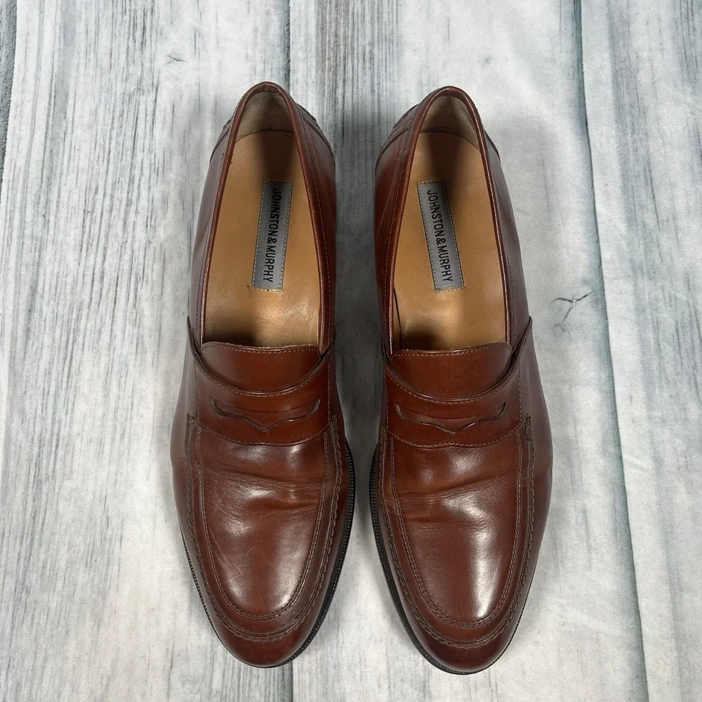 Johnston & Murphy Men's Cognac Penny Loafer Leather Padded Footbed 15-0782 10.5M